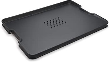 Joseph Joseph Cut&Carve Plus - Rutschfestes, multifunktionales, doppelseitiges Schneidebrett für die Zubereitung von Speisen und zum Schnitzen - spülmaschinenfest, Extragroß - schwarz