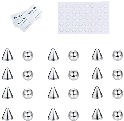 Kakonia Fake Nariz Ceja Anillo Fake Lip Labret Studs Bola de repuesto con 40 piezas Pegatinas Faux Nose Studs Joyas para el cuerpo sin perforación Fake Skin Piercing