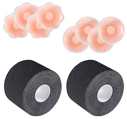 2.5cm x 5m Cinta De Levantamiento De Senos,Pezoneras Adhesivas Invisibles,Cinta Adhesiva Pecho,Pezoneras,Cinta Adhesiva Ropa,2 Rollos Breast Lift Tape,Prevenga La Flacidez del Pecho,para Copa A-E