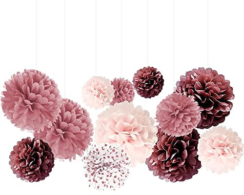 Ainmto 12 Stück Rose Seidenpapier Pompons Dekoration für Geburtstag, Hochzeit