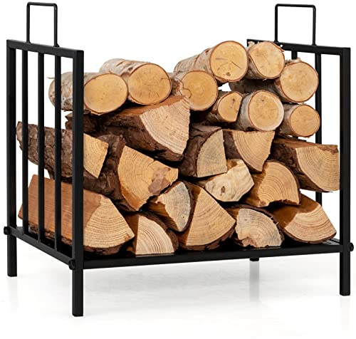 GOPLUS Range Bûches Cheminée avec Poignée, Porte Bûches, Charge 50 kg, Apparence Élégant pour Intérieur Extérieur 46 x 31 x 46 cm