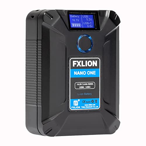 FXLION - Nano One V 3400mAh (50Wh/14.8V) Mount Battery with D-TAP, USB-C, USB-A, Micro USB Ports, Portable Rechargeable Battery with V-Lock for Cameras/Camcorders/MacBook/Lights