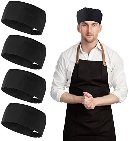4 Pièces Toque de Cuisinier Noirs Toque Chef de Réglables Bonnet | Extensible Chapeaux Extensibles pour Hommes et Femmes Chef de Cuisine Servant