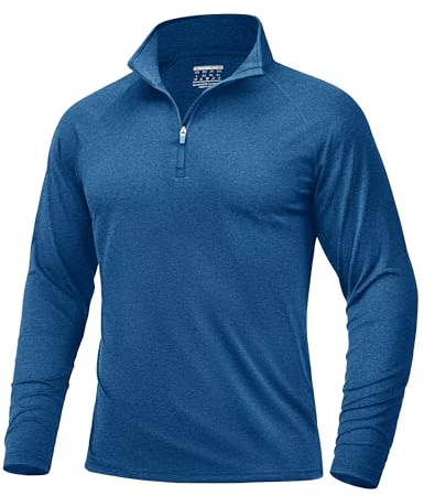 TACVASEN Herren 1/4 Zip Outdoor UV-Schutz Atmungsaktiv Langarm Tops Sonnenschutz Wasser Shirts (XL, Mittelblau)