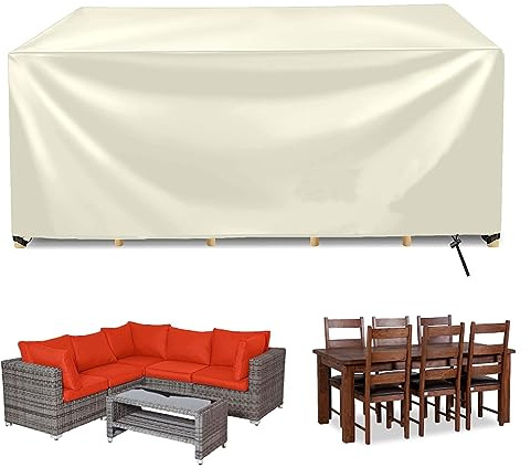 Funda para Muebles De Jardín, Cubierta de Muebles de Mesas Rectangular, Tela Oxford 420D Cubre Muebles Exterior, Fundas Protectora para Mesa y Sillas de Ratán al Aire Libre, Impermeable, Anti-UV