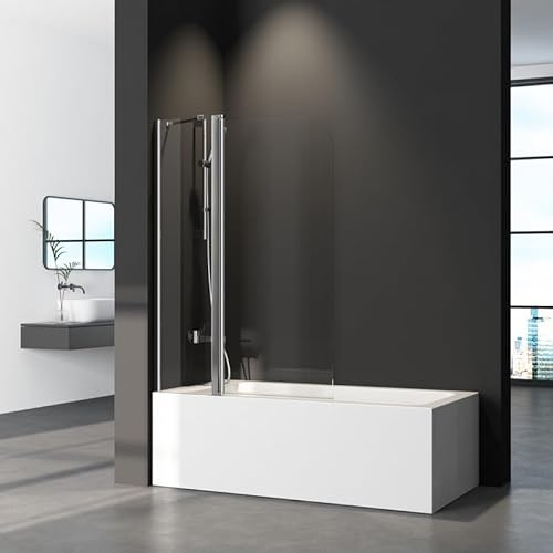 WDWRITTI Duschwand für Badewanne 90x140cm Duschwand Glas, 2-teilig Duschtrennwand mit festem Segment Badewannenaufsatz, Duschabtrennung Badewanne mit 6mm Nano Easy Clean Glas