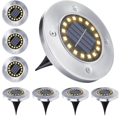 BrizLabs Lampe Solaire Extérieur, [Lot de 8] 16 LED Lumière Solaire Au Sol LED Jardin Imperméable Spot Lampe Solaires Encastrable Luminaire Pour Pelouse Chemin Terrasse Cour Pont, Blanc Chaud