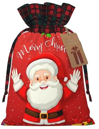 Frohe Weihnachten Patchwork Jute-Kordelzug Geschenkbeutel Künstlerische Stoff-Geschenktüte Perfekt für festliche Anlässe