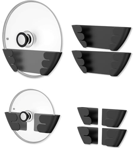 Niceyos Universal Adjustable Pot Lid Organizer for Cabinet - Upgraded Patented 8 Pcs Pan Lids Organizers Inside Cabinet Door Wall Mount Pots Top Rack Holder for Kitchen Cupboard Fit 6 to 13 (Black)