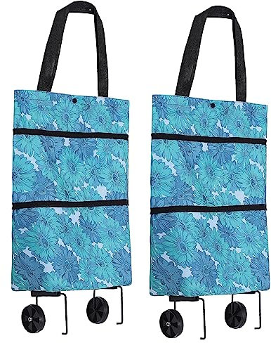 OUNONA 2pièces De Courses Pliables Avec Roues Pour Femmes à Emporter Et Chariot Pratique Avec Motif Floral Pour Shopping Et