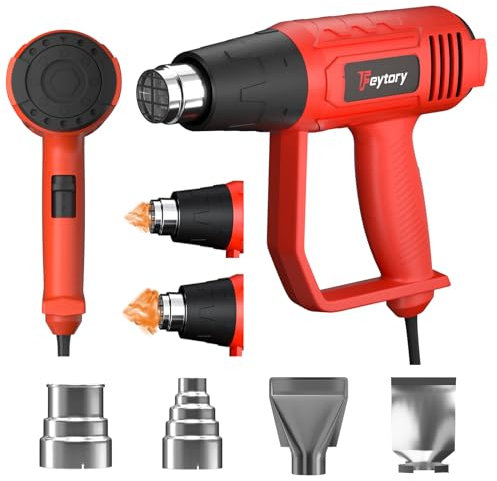 Heat Gun for Crafts, 2000W Professional Hot Air Gun with 2 Temperature Settings 300℃ & 600℃, Overload Protection, Double Heating Wire Fast Heating in 1.5S, 4 Nozzles for Shrinking PVC