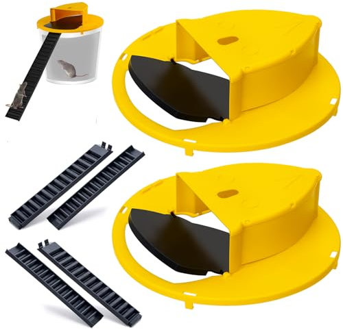 Trampa para Ratones y Ratas Vivas, Tapa de Barril Amarilla Plástico, Atrapa Múltiples Ratones Simultáneamente, para Interiores y Exteriores, Apta para Barriles de 120 litros (2)