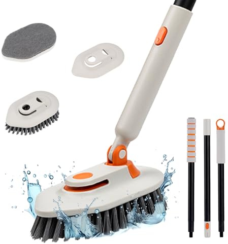Deluxe Shower Cleaning Brush, 2-in-1 Long Handled Scrubbing Brush with 51'' Detahable Handle, Multifunction for Bathtubs, Glass, Tile Gaps, Baseboards