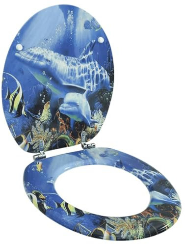 Kangmusi Toilettensitz MDF Deckel Delfine, Blau 140806