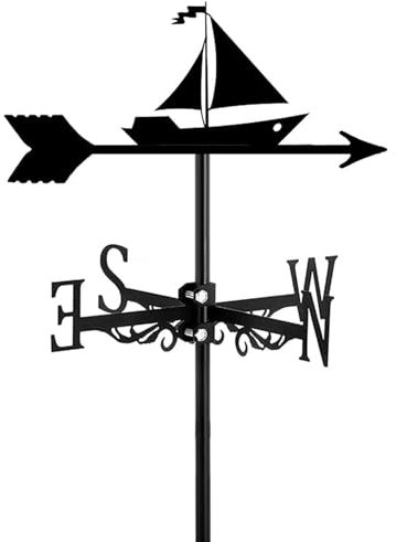 Wetterfahne mit Boot oder Schiff, Metallsilhouette, Ornament zur Dachmontage für Gartenzaun und Schuppen, Bauernhofszene im Freien, Hof- und Terrassendekoration, Windrichtungsanzeiger, Rennschaluppe