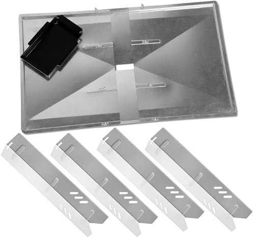 Adjustable Grease Tray (24-27) and 4-Pack 15 inch Heat Plates for Dyna Glo DGF493BNP, DGB494SPB, Uniflame GBC1349WRS, Backyard Grill Replacement Parts 4 Burner BY13-101-001-12, BY14-101-001-099