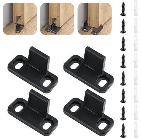 Duluok 4 Stück Bodenführung Schiebetür mit Schrauben und Expansionsröhren | Schiebe Scheunentor Bodenführung untere Führung Wandmontage Hardware Robuste für Schiebetüren (Schwarz)