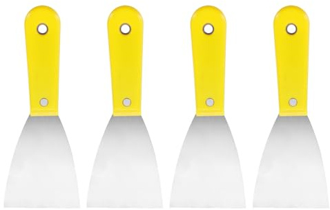 QUARKZMAN 4Pcs Couteau à Enduire en Acier au Carbone 3 Jaune | Poignée en Plastique, Étaler le Grattoir à Enduire, pour le Papier Peint, Grattage de la Peinture