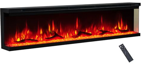 FlameKo Leura 183cm/70 3 Sided view Electric Fireplace Wall Mounted or Recessed 9 Colour Flame Effect TV Compatiable Media Wall Fire Heater 900W/1800W, Remote Control