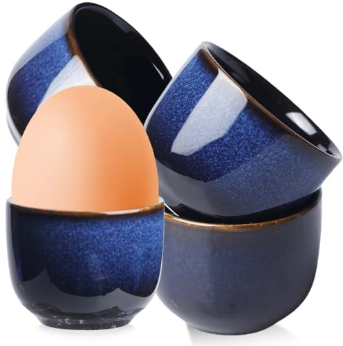 GOMETY Lot de 4 coquetiers en porcelaine, pour le camping, le camping, la vaisselle, les couverts de cuisine, passent au lave-vaisselle, pour chaque table de petit-déjeuner, œufs durs et mous (4)