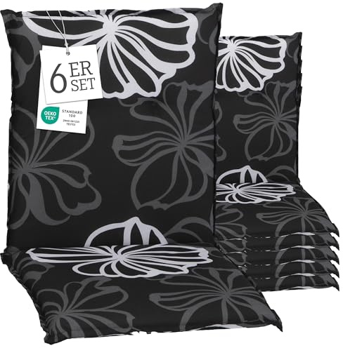 Beo® Barcelona Niedriglehner Gartenstuhlauflagen 6er Set | Waschbar | Öko-Tex Standard | Atmungsaktive Sitzkissen Outdoor | UV-beständig | Extra Dicke Polsterung