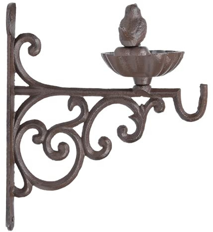 degawo Wandfutterschale mit Haken S - Gusseisen, Vogeltränke mit Vögelchen, 19 cm, Braun-Rost