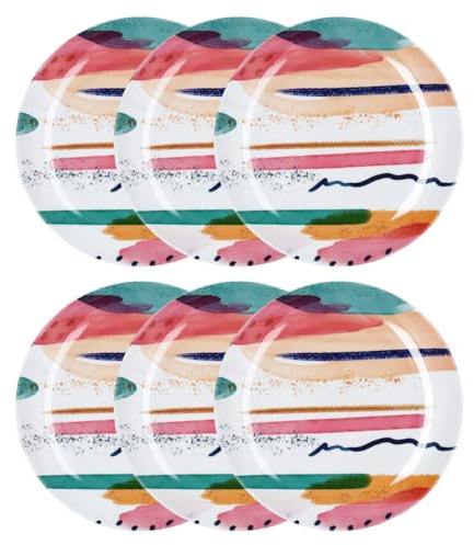 Quid Aquarelle Lot de 6 assiettes à dessert en mélamine 20 cm