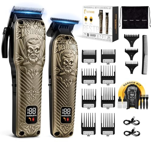 BESTBOMG® Professional Hair Clippers for Men, Professional Barber Clippers and Trimmer Set, Mens Cordless Hair Clipper for Barbers Haircut Kit Fade, BS-807E (Bronze)