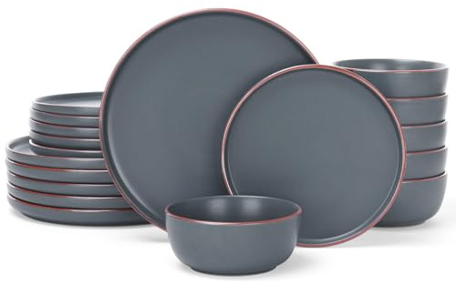 Richmount Mercury Plates and Bowls Sets, Speckled 18-Piece Plate Set, Stoneware Dinner Set for 6 with Dinner Plates, Dessert Plates, Cereal Bowls, Microwave & Dishwasher Safe, Charcoal Grey