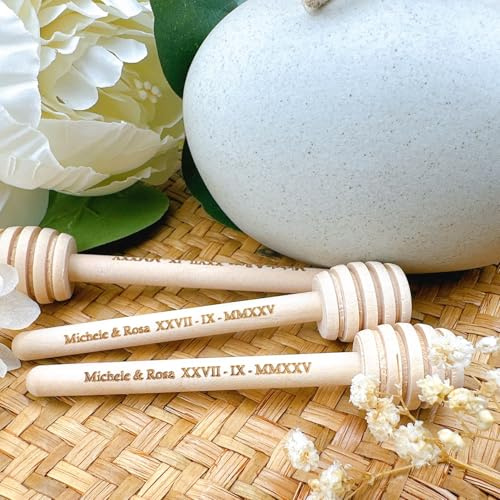 Custom Engraved Honey Dipper Sticks, Personalized Name Mini Wooden Honeycomb Stick, Small Honey Spoons Stirer Stick for Honey Jar Dosing Drizzle Honey and Wedding Favors Gift(100pcs,10cm)