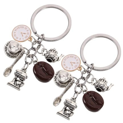 SAFIGLE 2 Pièces Porte Clé Thématique Café Miniatures de Tasse Machine à Café Théière et Cuillère Accessoire Original pour Amateurs de et pour et Nouvel An