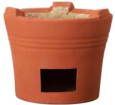 Té para el hogar, café, horno de barro Estufa de carbón de barro Estufa de leña portátil para acampar picnic Cocina al aire libre con parrilla pequeña mediana grande (7,5 x 5,5 pulgadas / 16 x 14 cm)