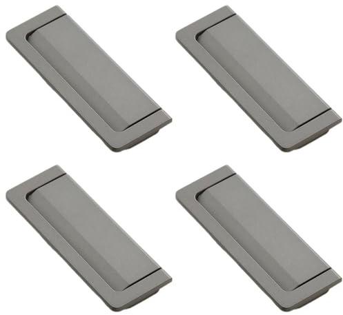 BE-TOOL Paquete de 4 tiradores de cajón plegables ocultos empotrados de aleación de zinc ocultos, 107 mm, color gris oscuro, manijas de cajón para armarios, cajones
