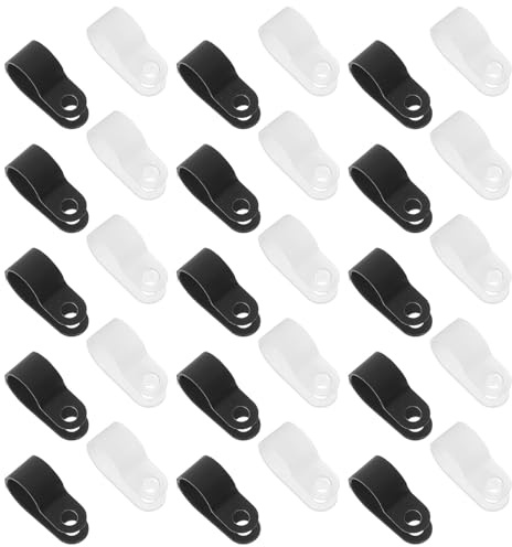 FIXOSHEE 200 Pezzi Clip Portacavi Tipo R con Viti 132 MM Morsetti per Cavi in Nylon Neri e Bianchi per Gestione Cavi Elettrici e Fissaggio Luci a Corda Adatti per Installazioni Esterne e