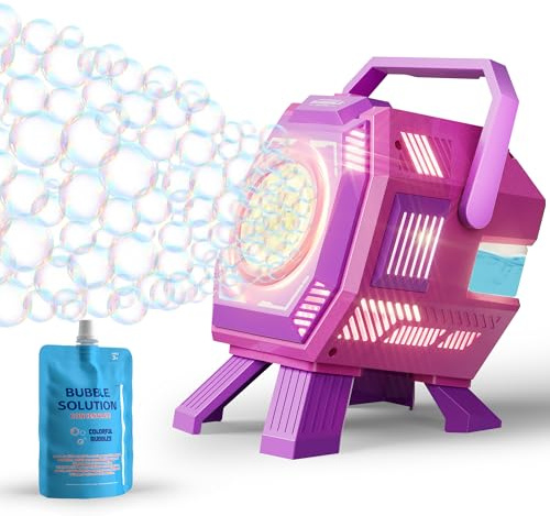 Belemar Seifenblasenmaschine mit LED-Licht für Kinder, inkl. Seifenblasenflüssigkeit, 320 ml großer Tank, 5 cm große Seifenblasen, batteriebetriebenes Outdoor-Spielzeug für Gartenpartys & Hochzeiten