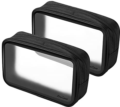 ProCase Necessär flygplansväska transparent för handbagage i flygplanet, sminkväska resväska för vätskor i resväskan, förvaringsväska väska för kosmetika, svart, 2 Stück, Klassisk och praktisk