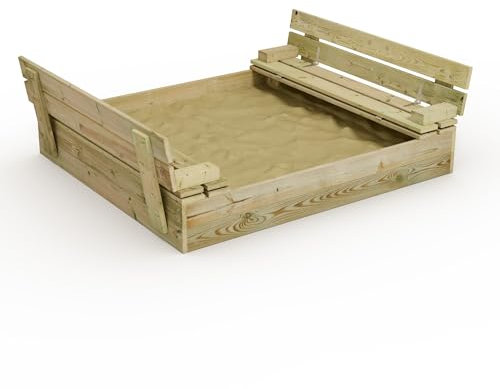 WICKEY Sandkasten Holz Sandkiste Flip 110x125 cm mit Klappdeckel für Kinder, Buddelkiste, Spielplatz im Garten aus Holz, langlebiger Abenteuerspielplatz für Kinder