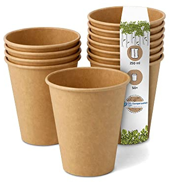GREENBOX komposterbar ekologisk engångsmugg I engångsmugg dryckesmugg engångsmugg pappersmugg med PLA beläggning I 50 stycken kaffe to go pappersmuggar brun oblekt 250 ml 250 ml 250 ml 250 ml 2