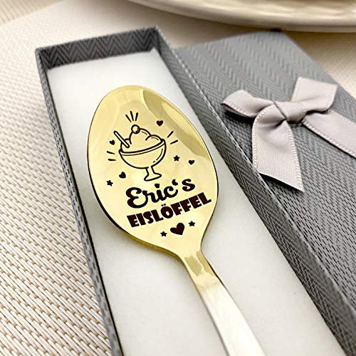 Eislöffel mit Namen Ihres Freundes - Ice cream spoon unique Löffel für Eis - Geschenkidee Kostenloser gravur auf dem Stiel Löffel mit Gravur