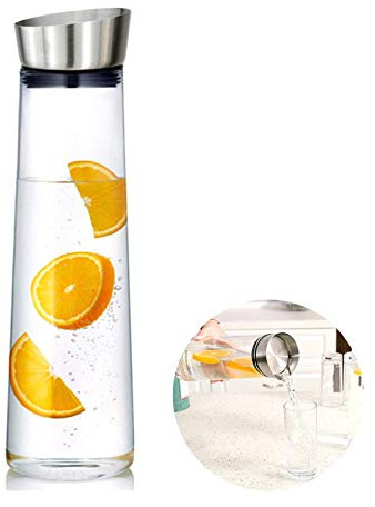 1L Caraffa Vetro,Brocca Acqua,Caraffa Per Acqua Refrigerante,Tappo In Acciaio Inox,Per Acqua, Latte, Succo Di Frutta, Tè Ghiacciato, Limonata e Bevande Scintillanti