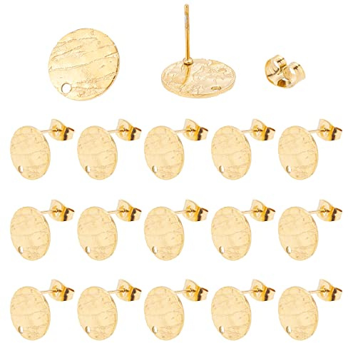 UNICRAFTALE 40 Piezas De Pendientes Con Poste De Acero Inoxidable Y Tachuelas Planas Redondas Texturizadas Doradas Con Argolla Y Agujero De 1.4mm