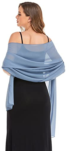 Pukguro Scialli e stole per abiti da sera in chiffon trasparente, da donna, elegante, morbido e setoso, avvolgente sciarpa da sposa, Blu polvere, 79 * 18‘’