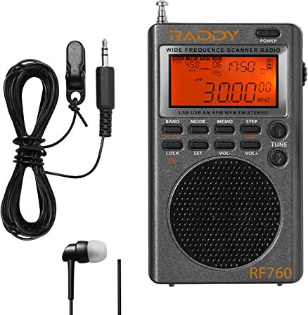 Raddy RF760 Broadband Shortwave Radio, Multiband Radio FM/AM/SW/CB/VHF(UHF)/WX/Air, Rechargeable Digital Radio with Headphone Jack, 3m Wire Antenna