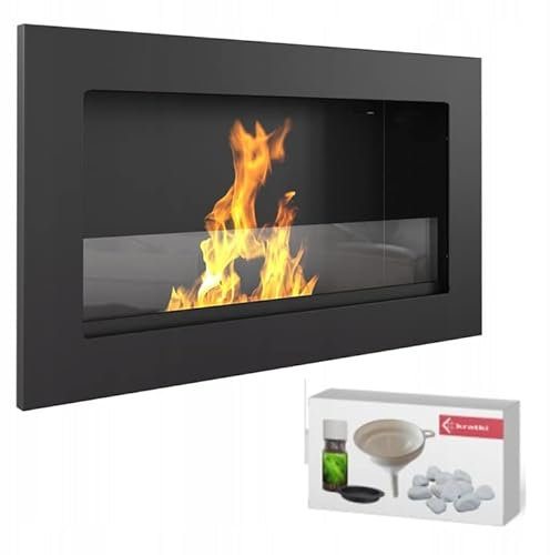 KRATKI Golf Bioethanol Wandkamin – Indoor-Kamin 36 x 62 cm, TÜV-Zertifiziert, 0,2 l Brennstoffbehälter, pulverbeschichteter Stahl, Glasfront, inkl. Dekosteine & Aromatherapie-Set