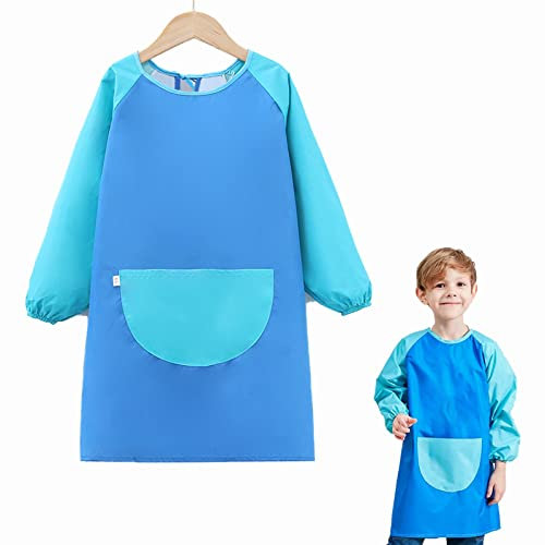 Malkittel Kinder,Malschürze Kinder Schule,5-10 Mädchen Jahre/Junge,Schürze Kinder Malen,Wasserdicht Kinder Malkittel,Malschürze mit Ärmeln für Kinder und Big Taschen,für Kunst Malerei, Essen