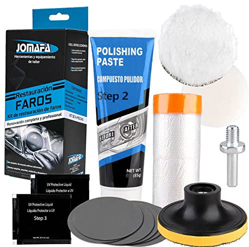 JOMAFA Kit de restauración de Faros de Automóviles para pulir Faros Coche y Restaurar Faros turbios, Arreglar Faros amarillentos y Desgastados