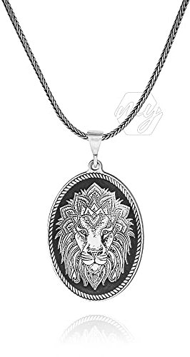 925 Sterling Silber Löwe Design Oval Herren Halskette mit Fuchsschwanz Kette 60cm Metall Kein Edelstein, 60cm, Metall, Kein Edelstein