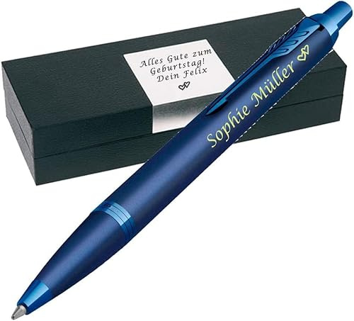 P A R K E R IM Professionell Mono Blau | Kugelschreiber mit Gravur | Personaliserter Kugelschreiber mit Laser-Gravur | Stift mit Name graviert | Gravur Symbole möglich PS158