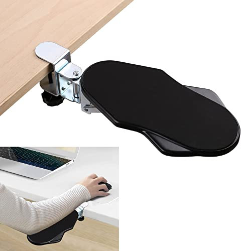 Yiomxhi Ergonomic Arm Rest Support for Computer Desk, 180° Rotating Clamp-on Armrest Support Wrist Rest, Elbow Rest Pad Desk Extender for Home Office, Easy Typing & Pain Relief, Black