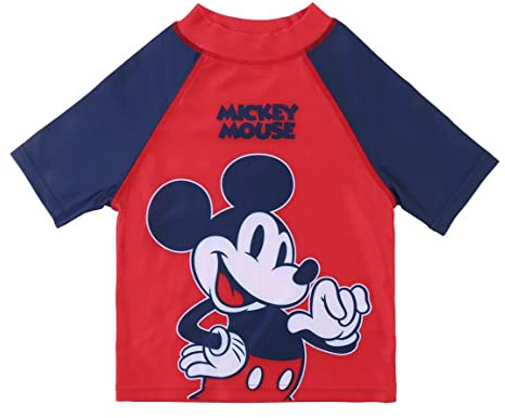Camiseta de Baño de Mickey Mouse para Niño - Color Rojo y Azul - Talla 24 Meses - Tejido de Secado Rápido - Estampado de Mickey Mouse - Producto Original Diseñado en España